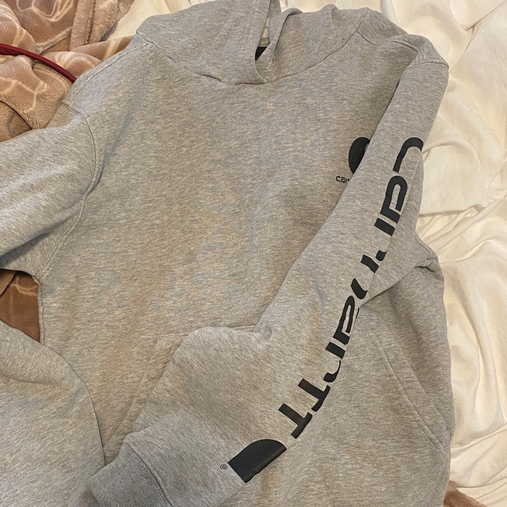 Carhartt Heather Gray Hoodie with Black Sleeve Logo